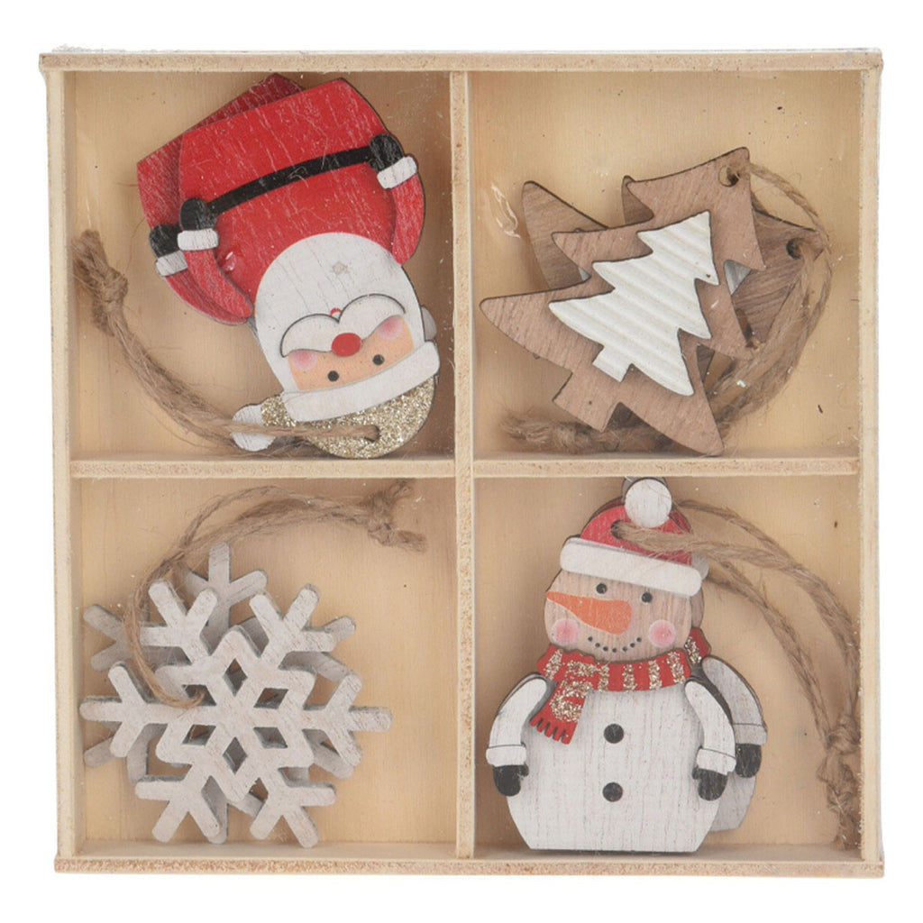 Houten kerstboomhangers, 8st.