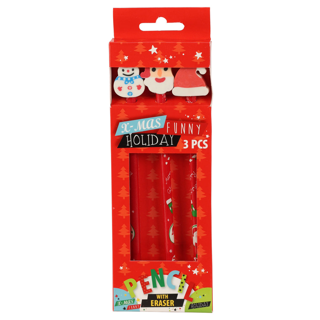 Potlood met gum kerst, 3st.
