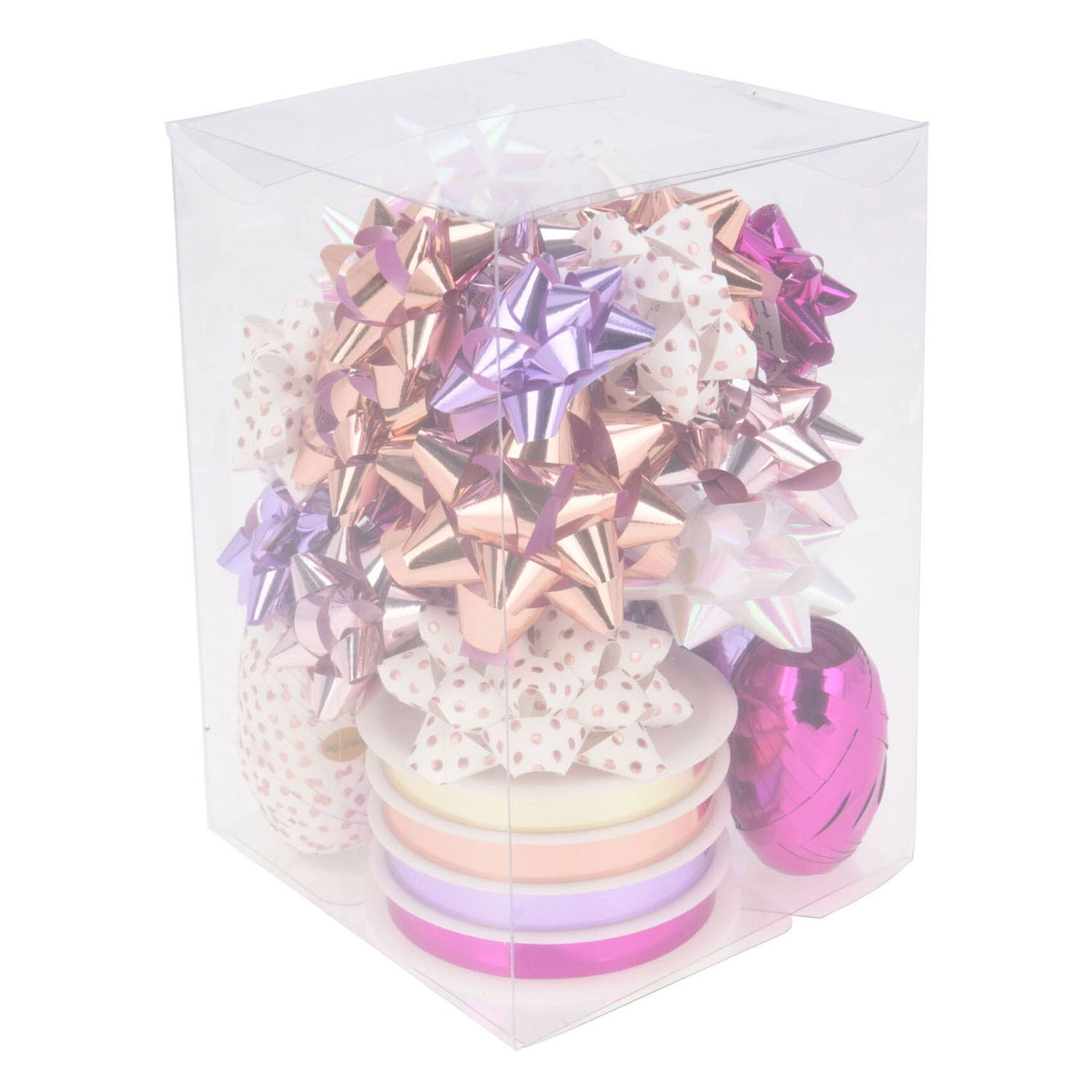 Verpakkingsdecoratie strik en lint wit roze, set van 30