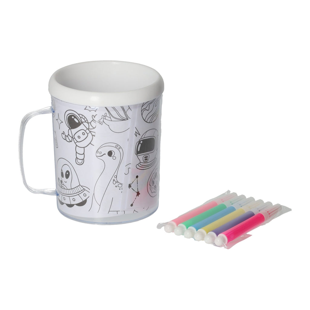 - Kleur je eigen Beker Dino's Robots Ruimtevaartplaatjes - incl 6 stiften