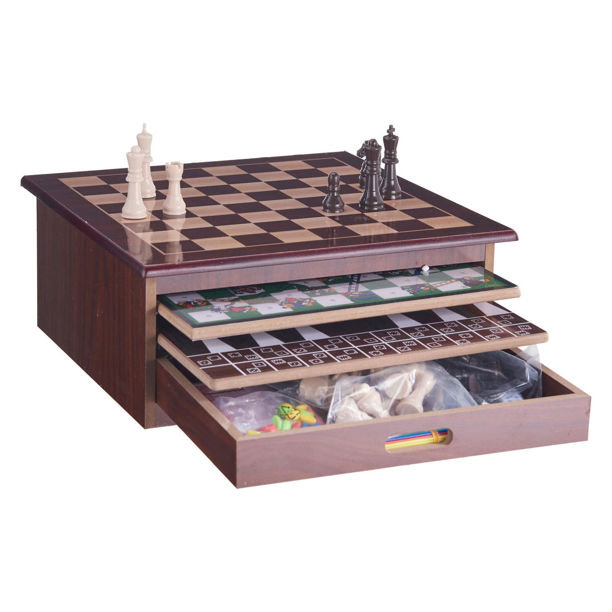 - 12in1 Spel in Houten Kist - 30x30x15cm