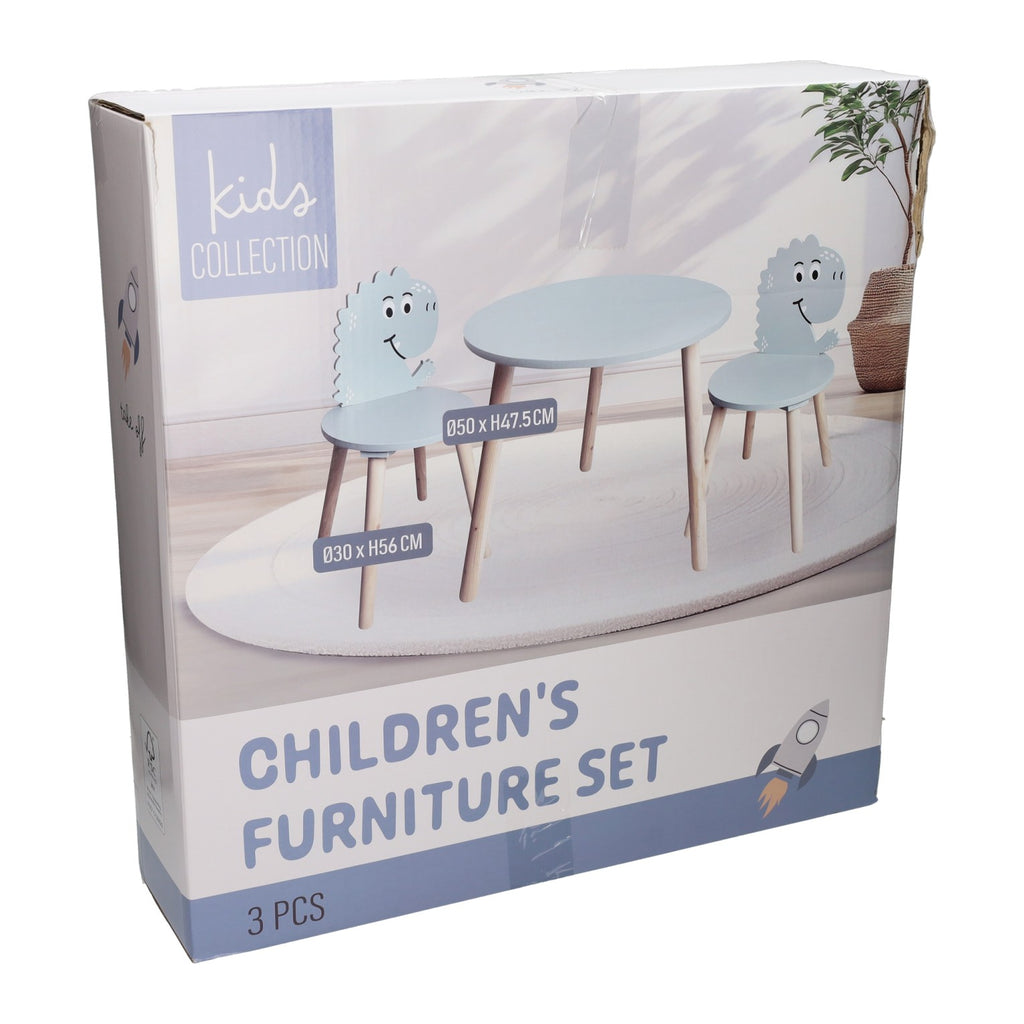 - Houten Set Tafeltje met 2 Stoelen Dinosaurus - Blauw