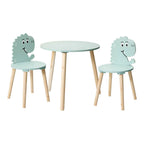 - Houten Set Tafeltje met 2 Stoelen Dinosaurus - Blauw
