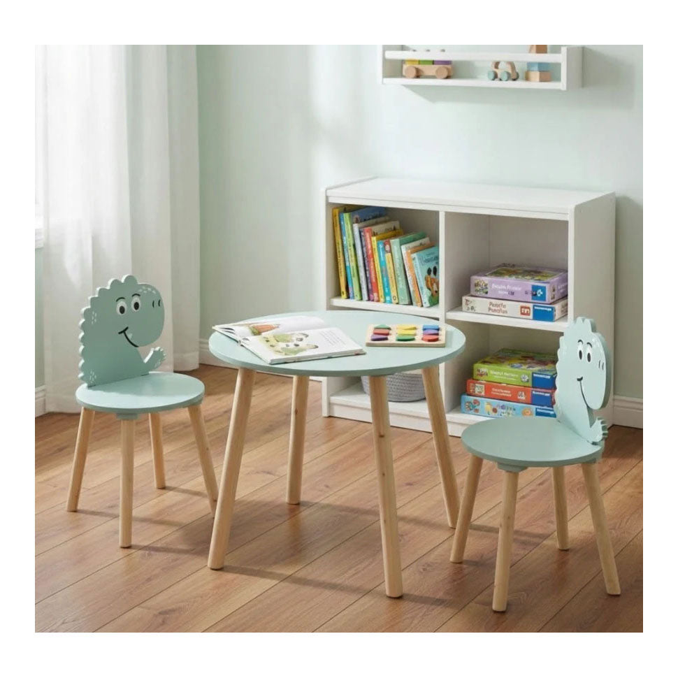 - Houten Set Tafeltje met 2 Stoelen Dinosaurus - Blauw