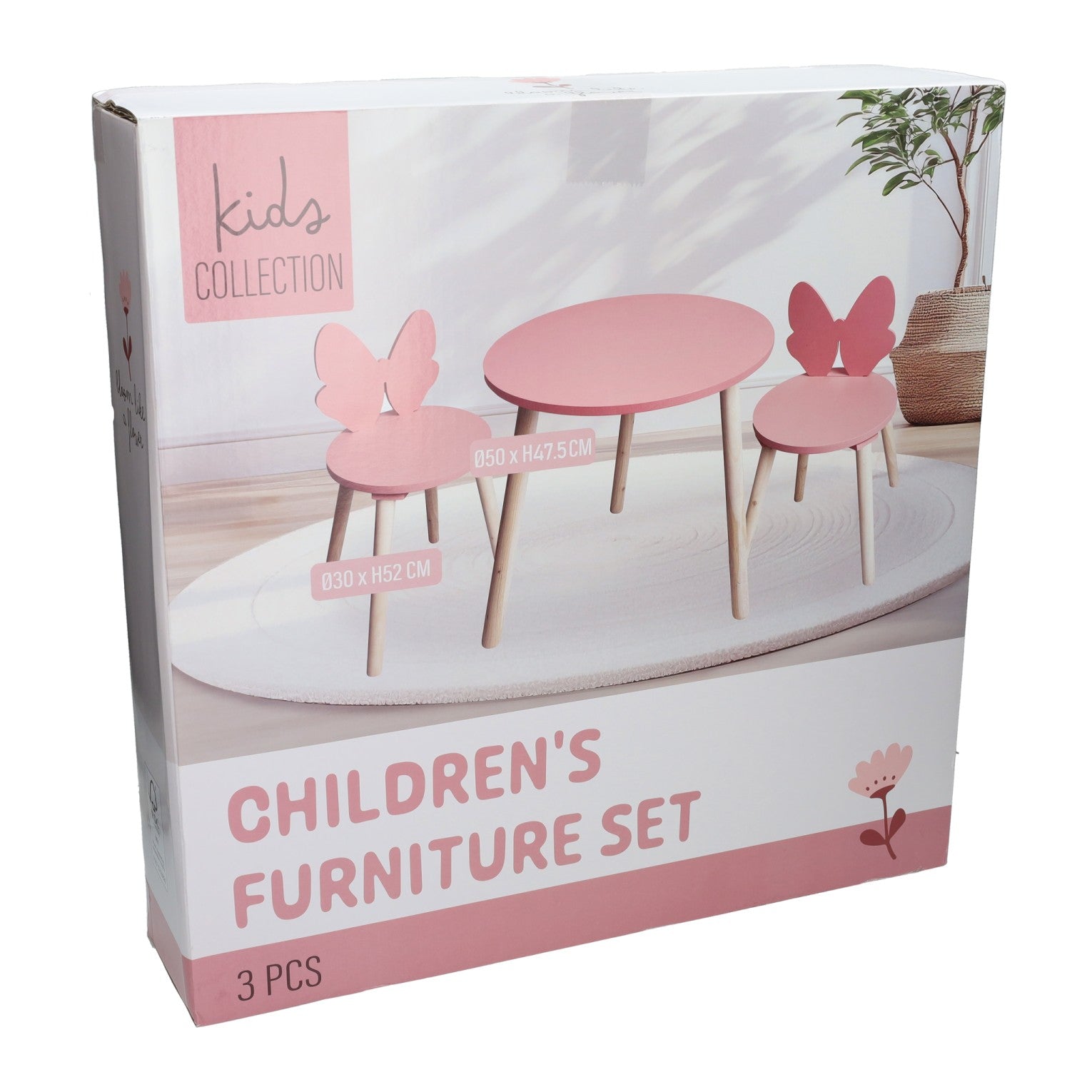 - Houten Set Tafeltje met 2 Stoelen Vlinder - Roze