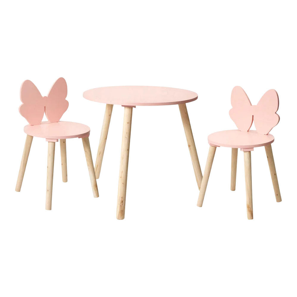 - Houten Set Tafeltje met 2 Stoelen Vlinder - Roze