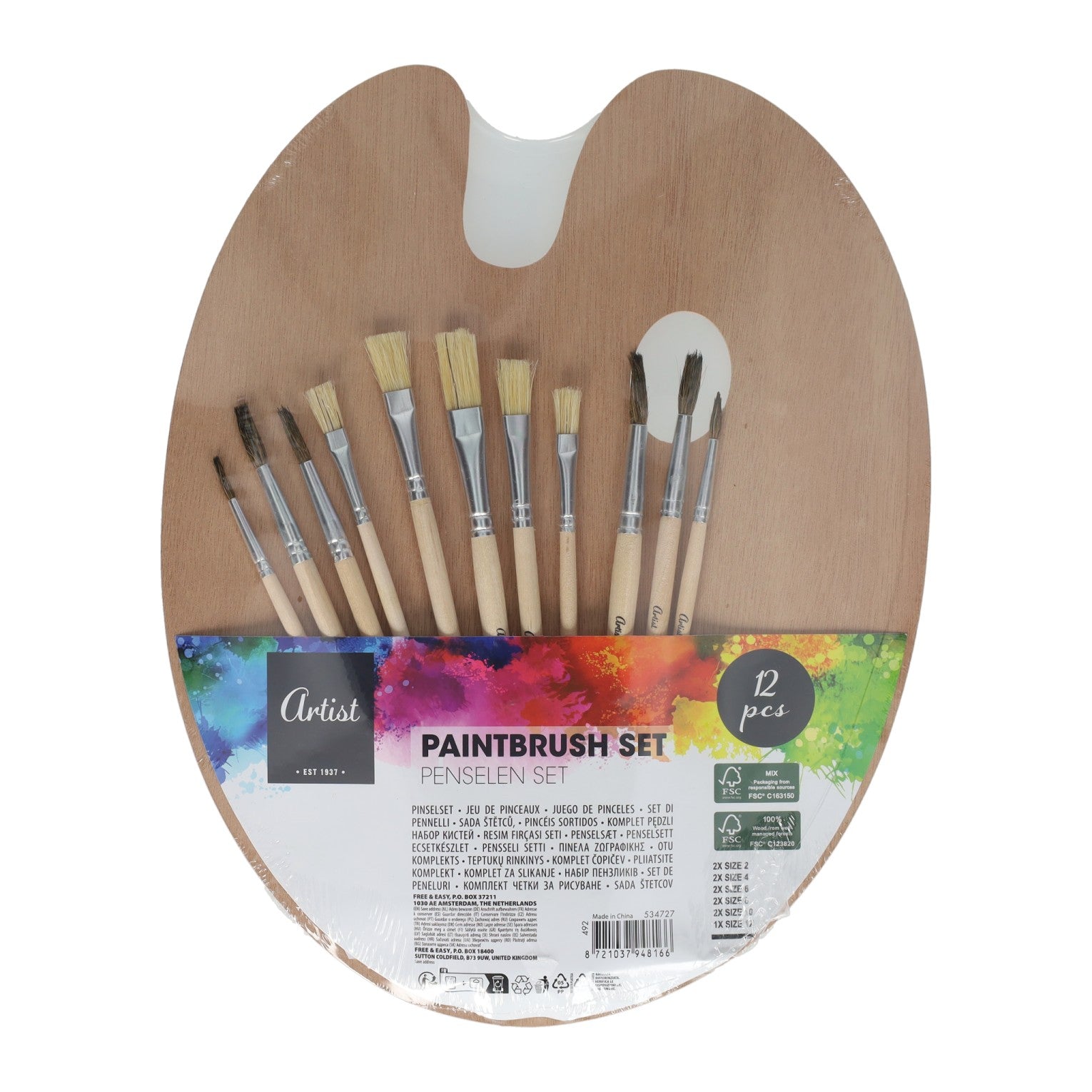 - Set Kwasten - 11 stuks Met Houten Palet