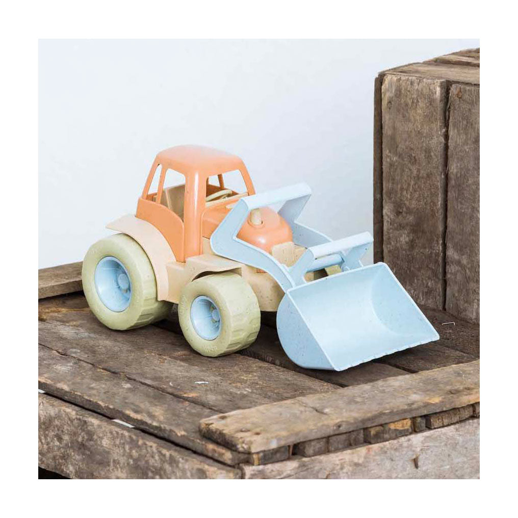 Dantoy tractor met voorlader blauw oranje, 30cm
