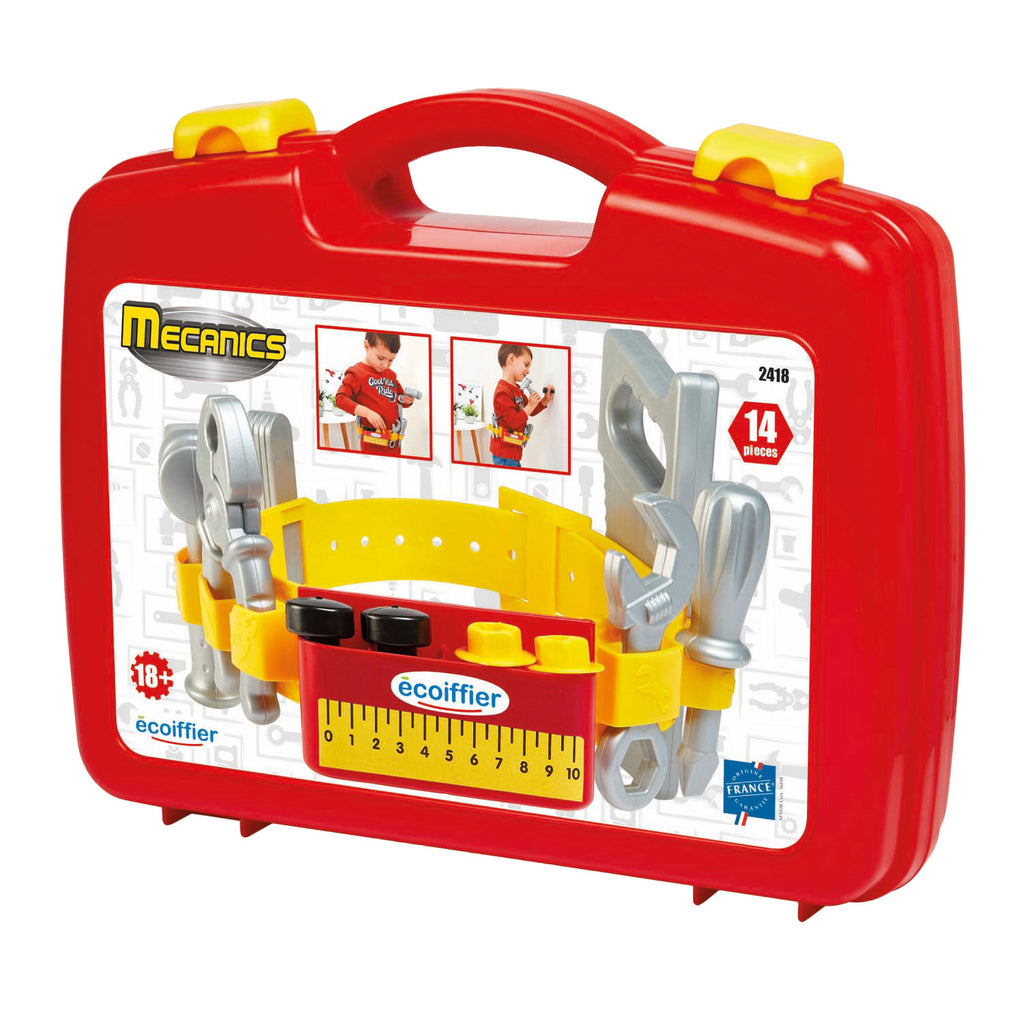 Écoiffier ecoiffier mecanics gereedschapsriem in kofffer met accessoires - 14dlg.