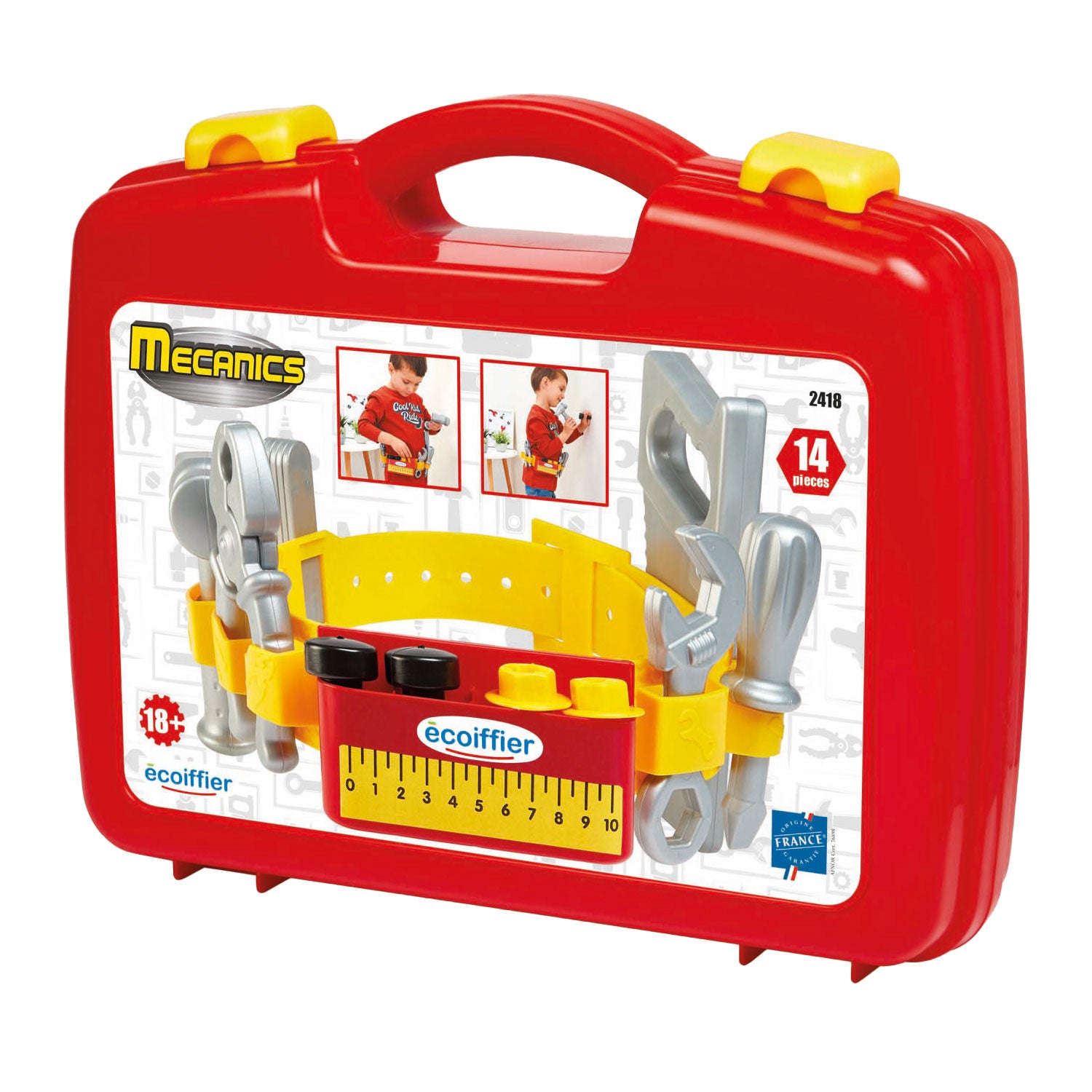 Écoiffier ecoiffier mecanics gereedschapsriem in kofffer met accessoires - 14dlg.