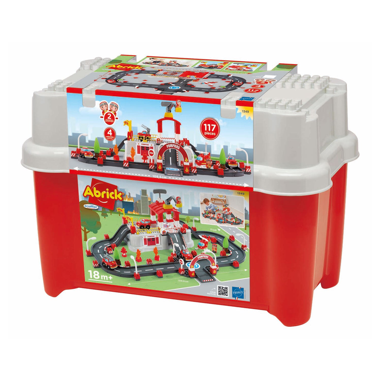Ecoiffier Abrick - bouwset - brandweer speelton met deksel als speelbasis - accessoires voor mini-stad - vanaf 18 mnd - 117 dlg.