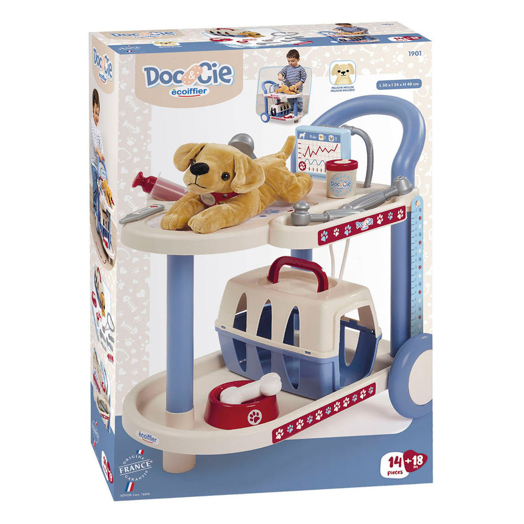 Ecoiffier - doc cie dierenartsen trolley met hond - 14dlg.