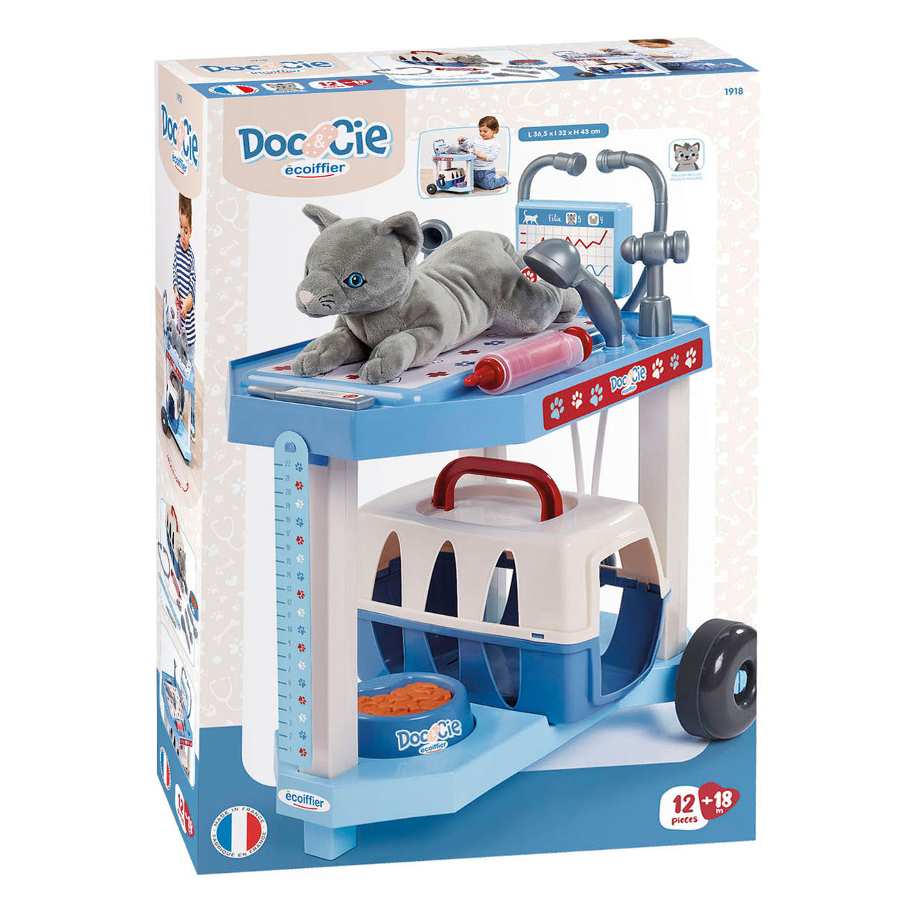Ecoiffier doc cie dierenartsen trolley met kat - 14dlg.