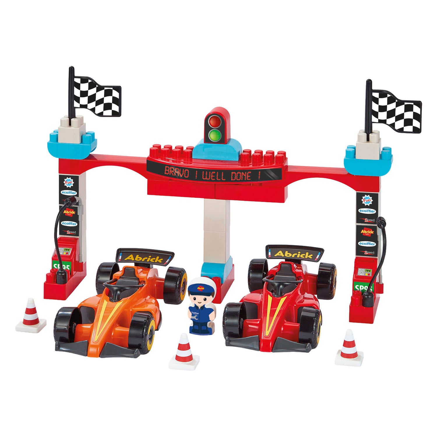 Ecoiffier abrick bouwblokken formule 1 grand prix met 3 voertuigen