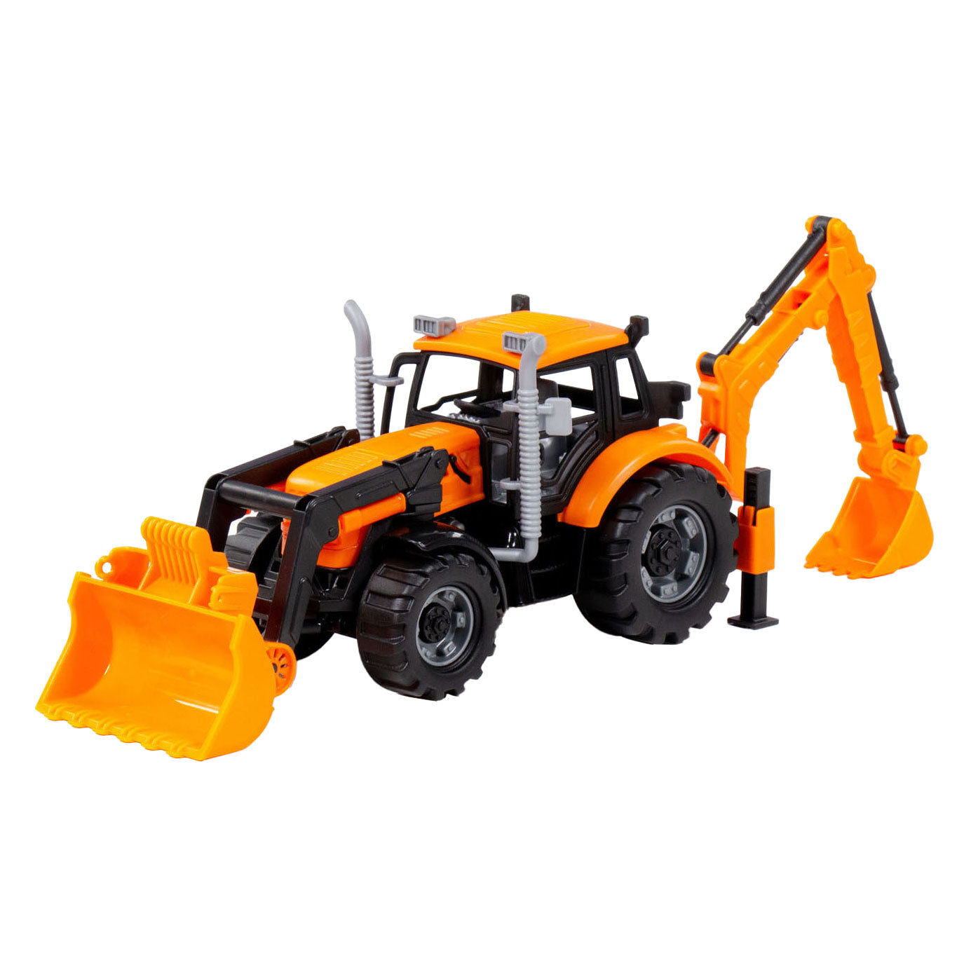 Cavallino tractor met lader en graafmachine geel, schaal 1:32