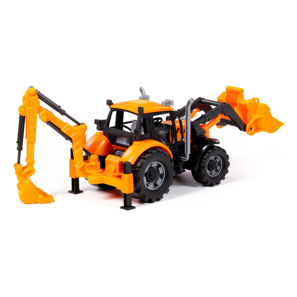 Cavallino tractor met lader en graafmachine geel, schaal 1:32