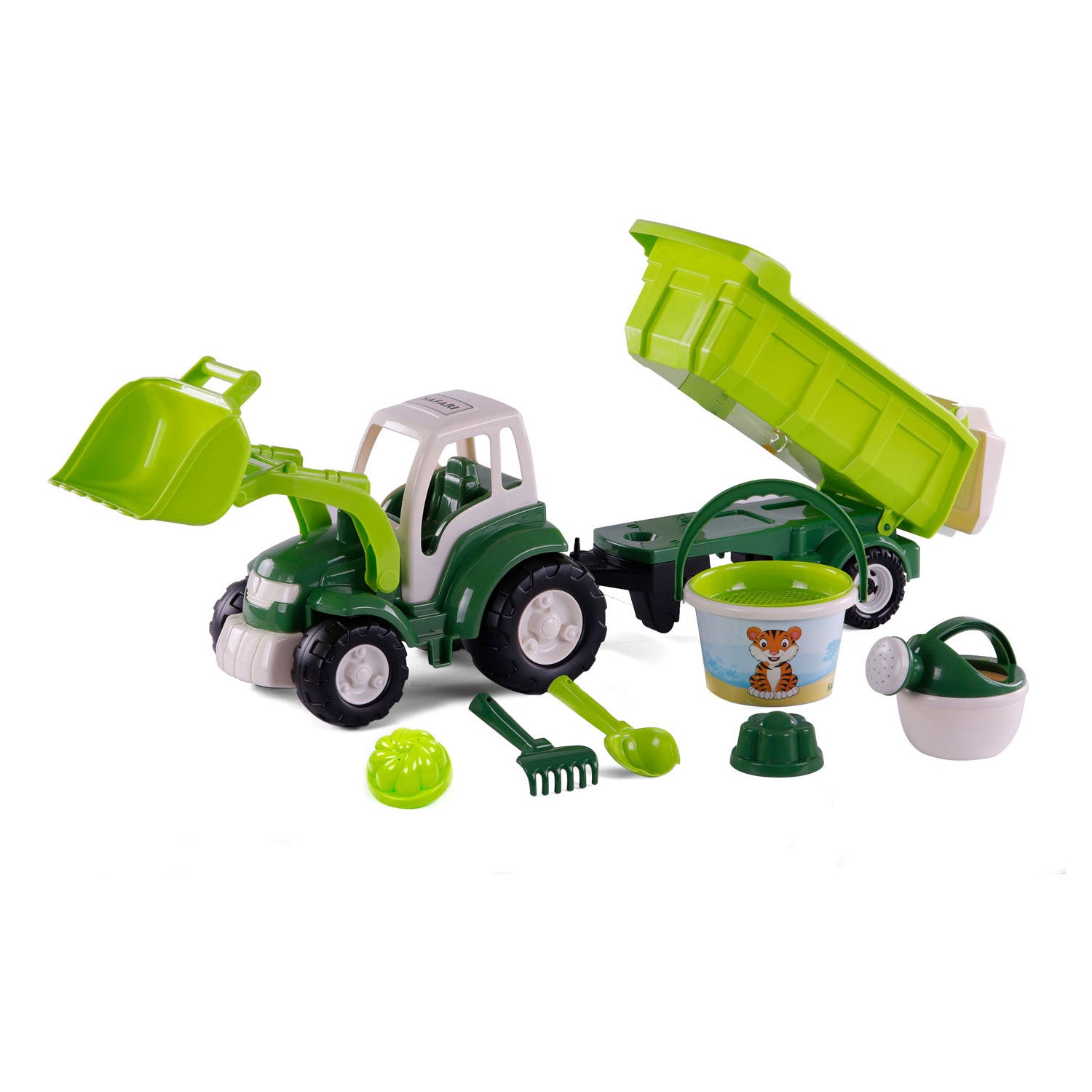 Cavallino - Cavallino xl tractor groen met kiep- aanhangwagen en emmerset 9 delig