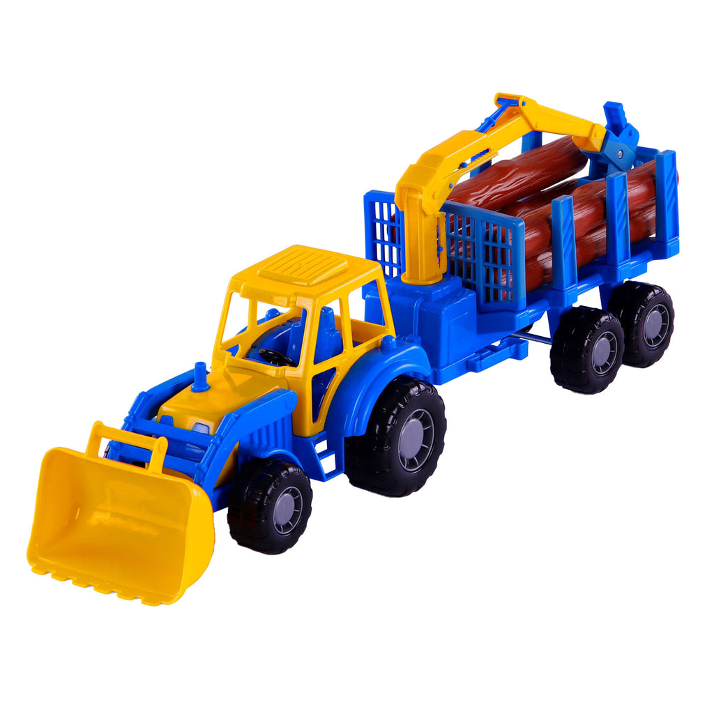 Cavallino - Cavallino junior tractor met kraan aanhangwagen en hout 46cm