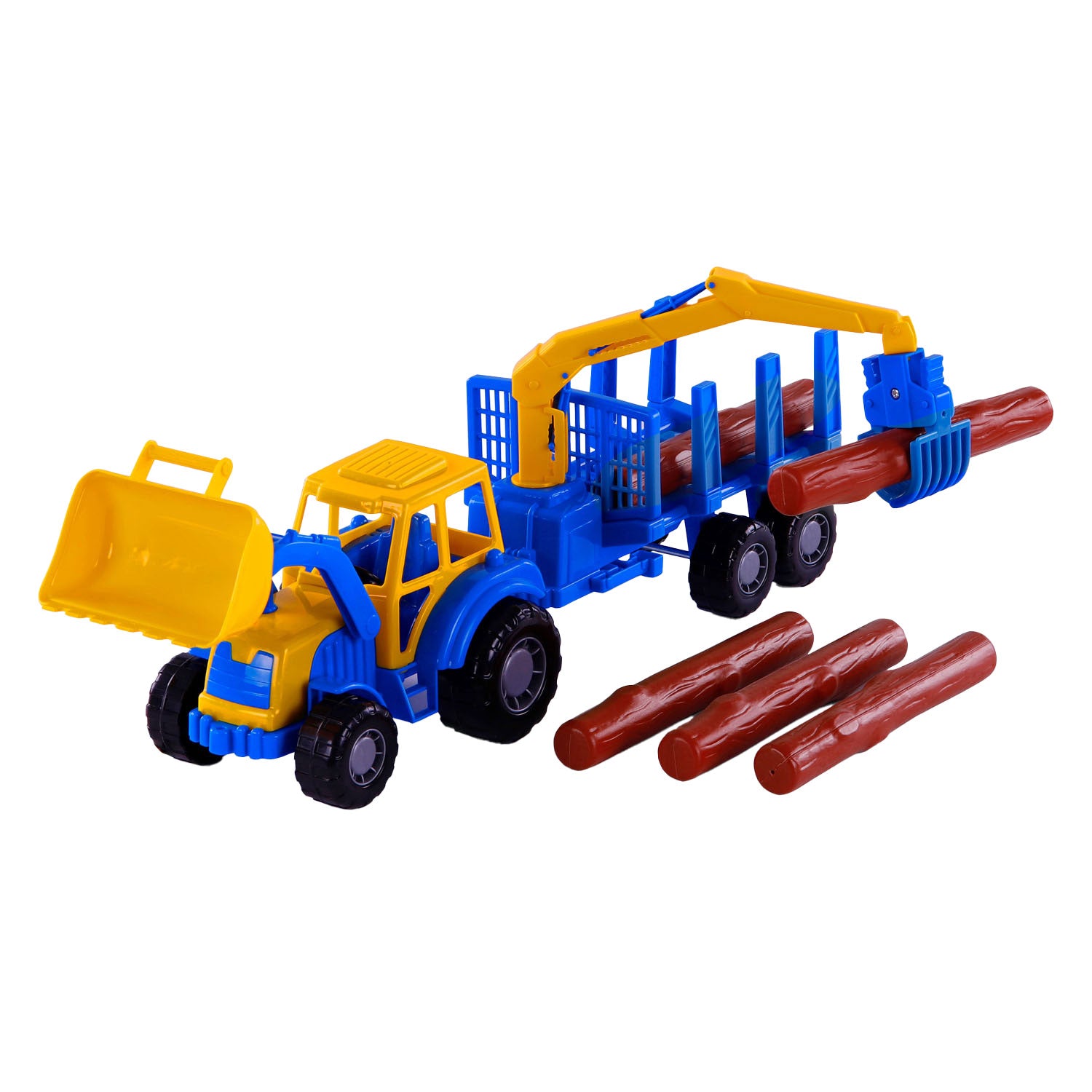Cavallino - Cavallino junior tractor met kraan aanhangwagen en hout 46cm