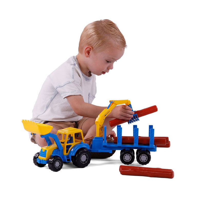 Cavallino - Cavallino junior tractor met kraan aanhangwagen en hout 46cm