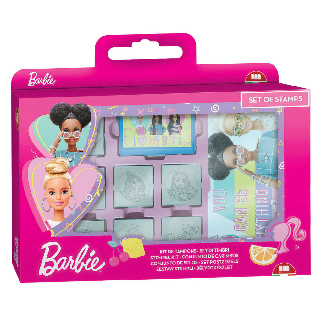 Mattel - Houten stempels notitieboekje en viltstiften barbie - 12dlg.