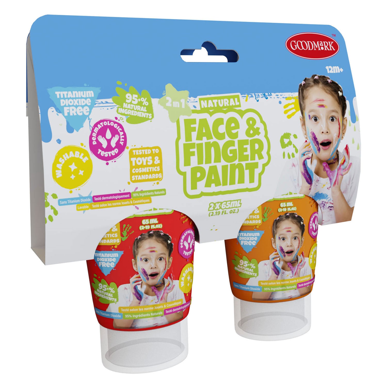Natural face fingerpaint tube - rood en oranje, 2x65ml