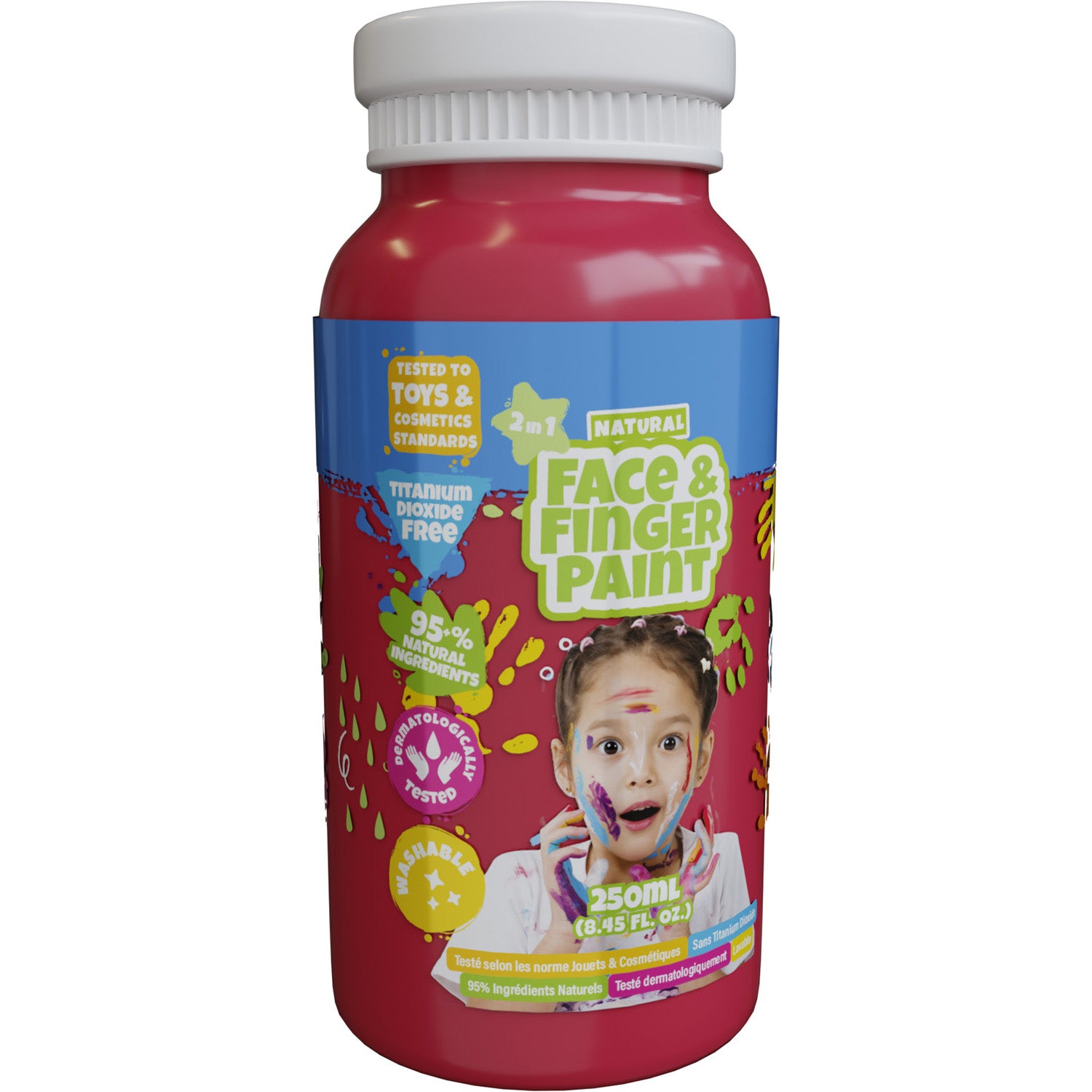 Natural face fingerpaint fles - rood, 250ml