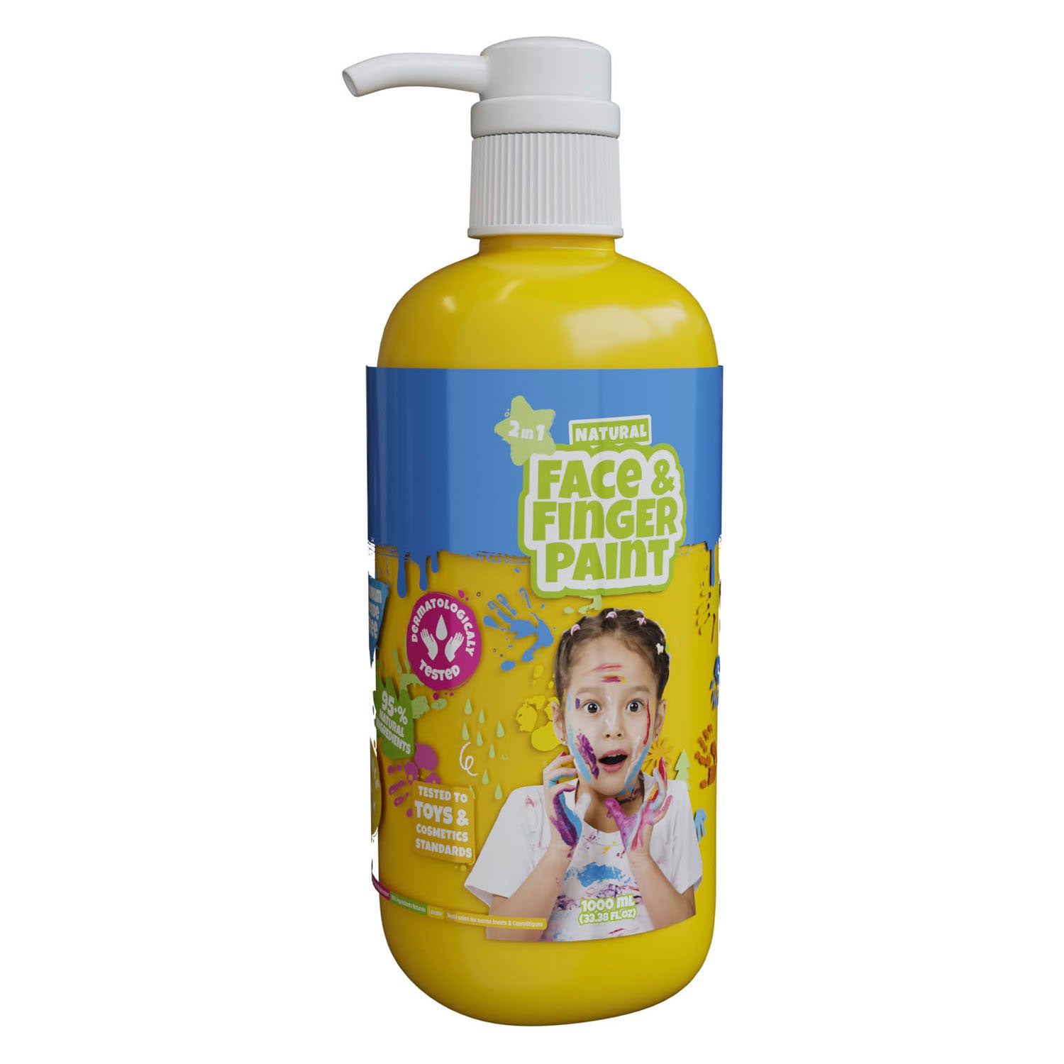Natural face fingerpaint fles met pompje - geel, 1l