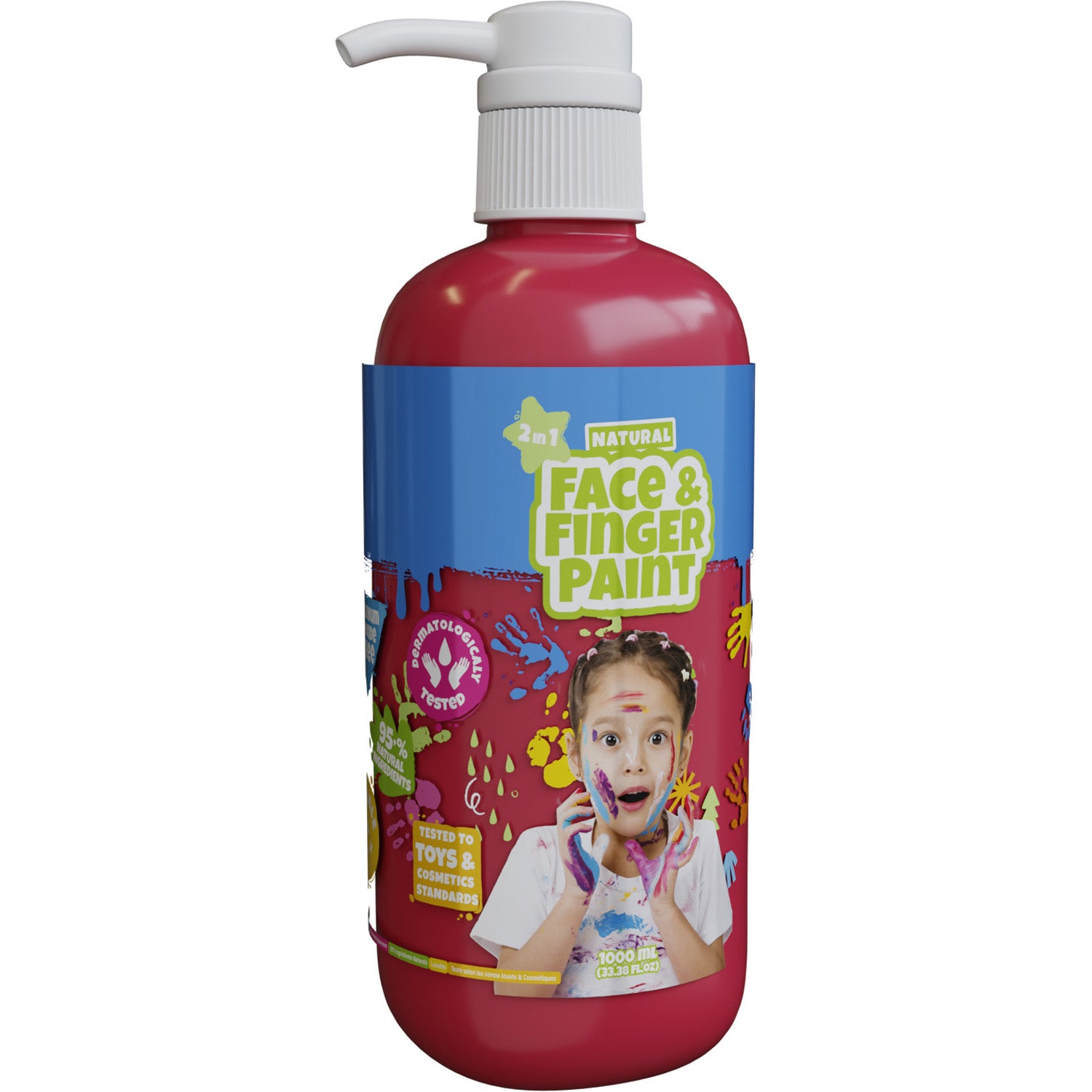 Natural face fingerpaint fles met pompje - rood, 1l