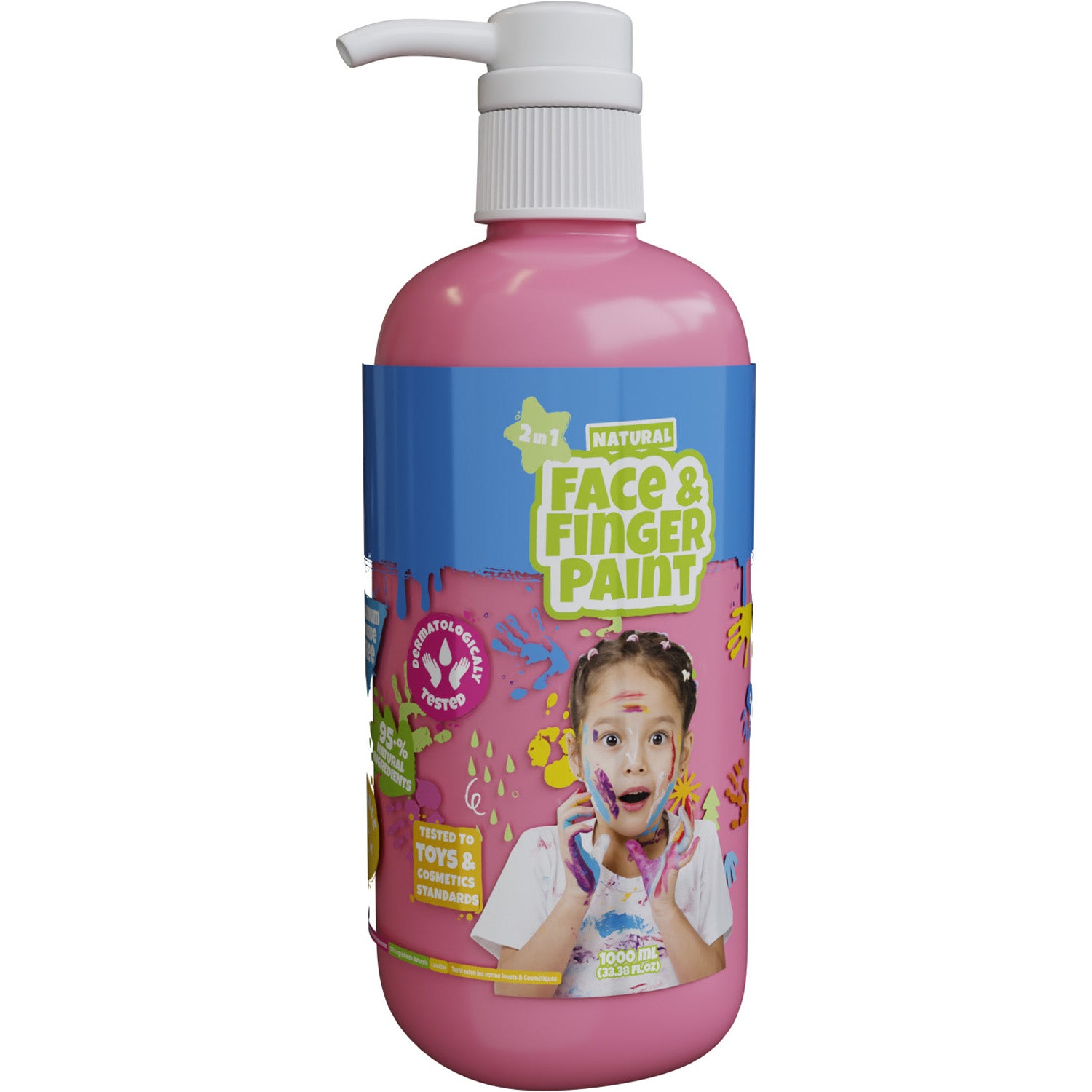 Natural face fingerpaint fles met pompje - roze, 1l