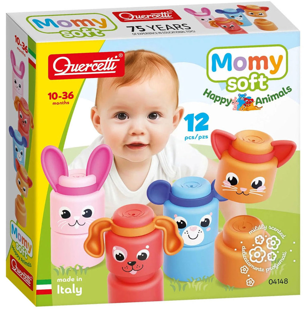 Quercetti - bouwset momy soft dieren - 12 zachte blokken voor baby's.