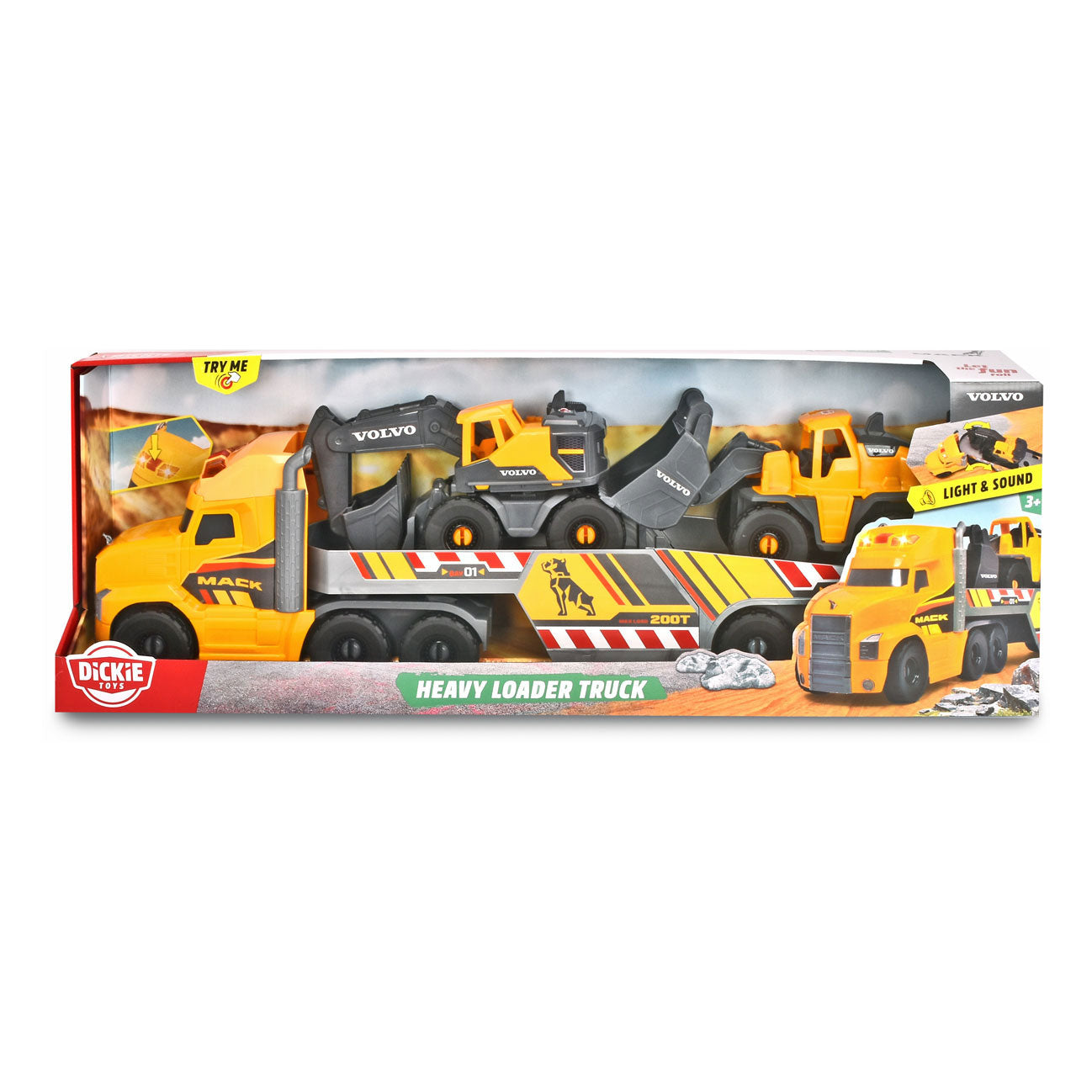 Dickie - Dickie mack/volvo transporter met werkvoertuigen
