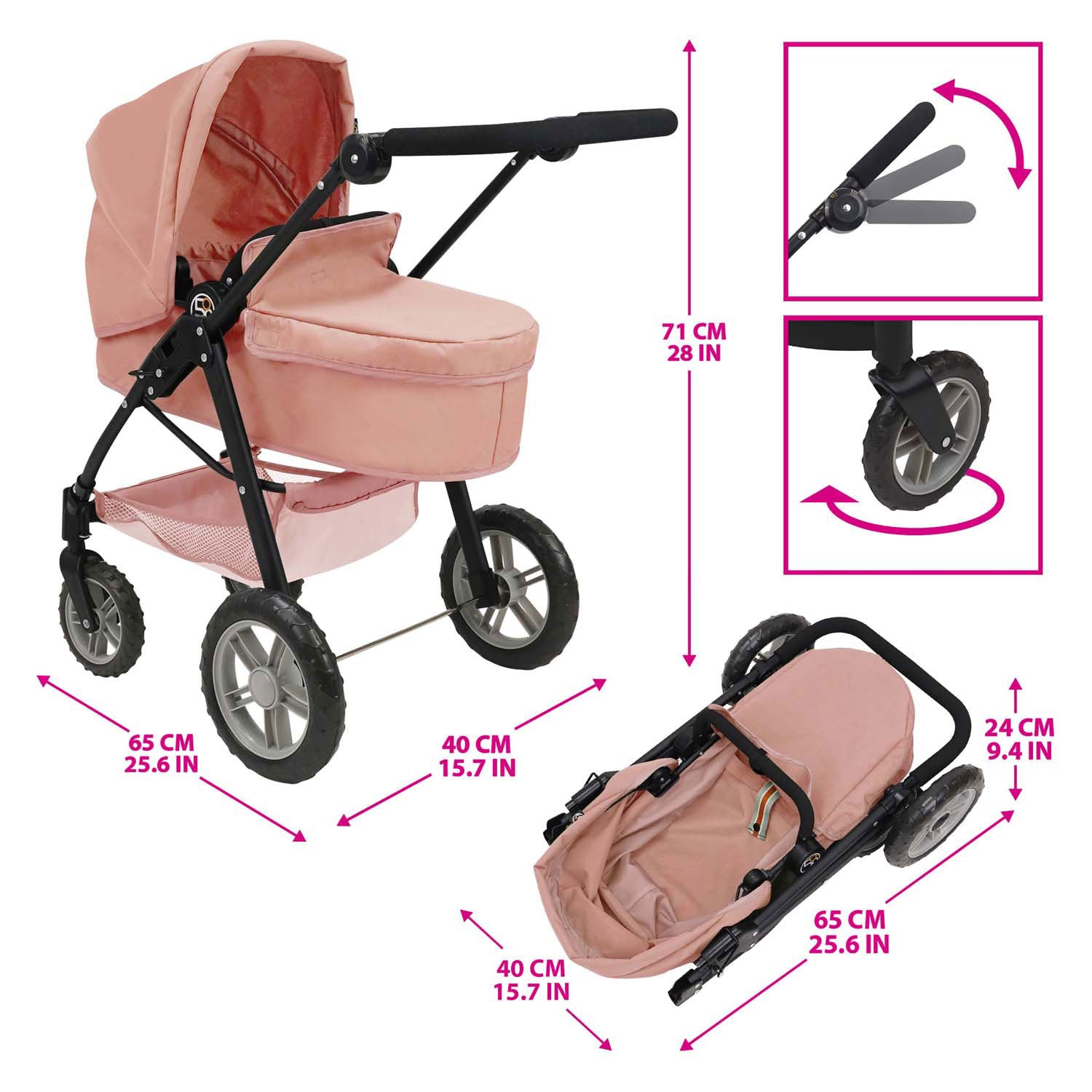 - 2-in-1 Poppenwagen - Roze