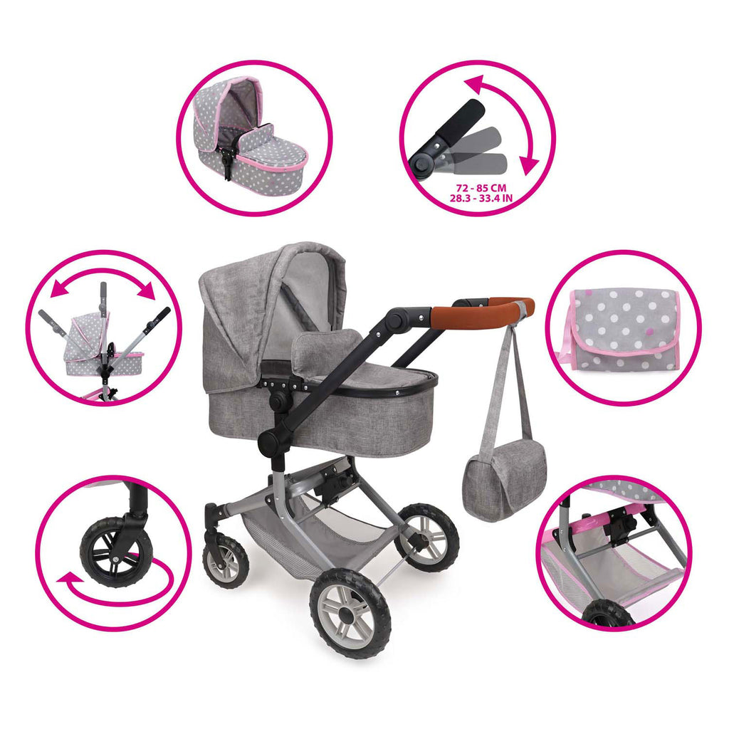 509 crew 2-in-1 poppenwagen met tas - grijs