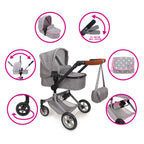 509 crew 2-in-1 poppenwagen met tas - grijs