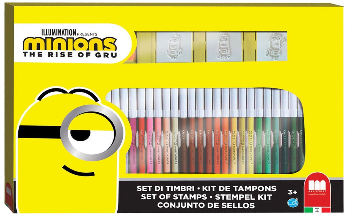 Multiprint minions kleurset met stempels - creatieve knutseldoos 41-delig.