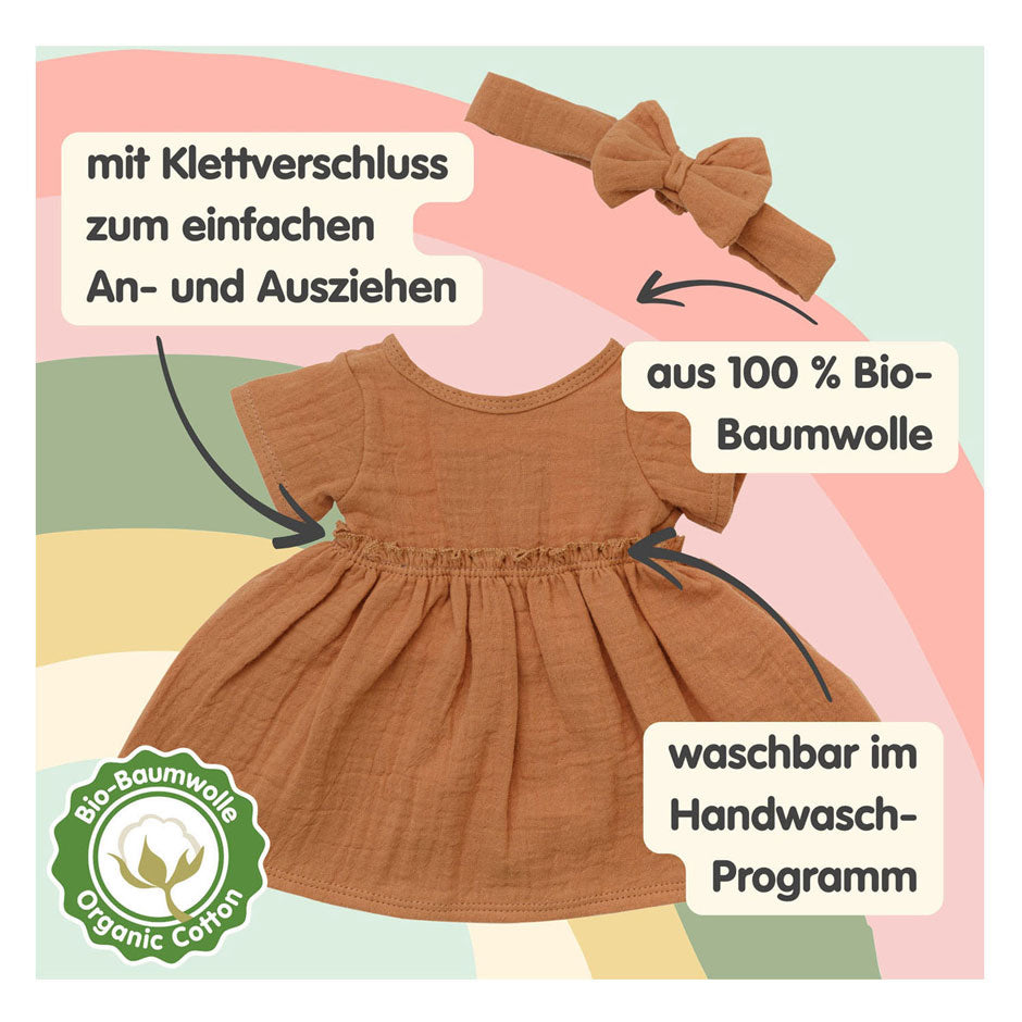 Heless - Heless Meisjes babypop met bruin jurkje - 34cm