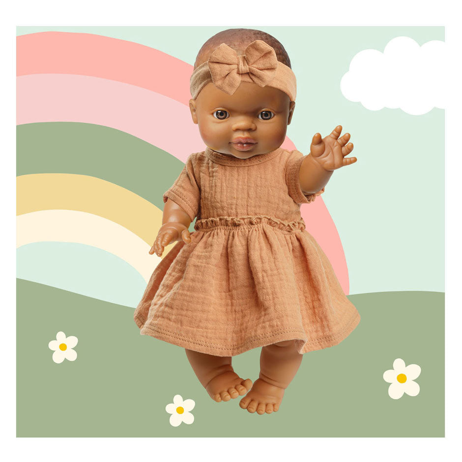 Heless - Heless Meisjes babypop met bruin jurkje - 34cm