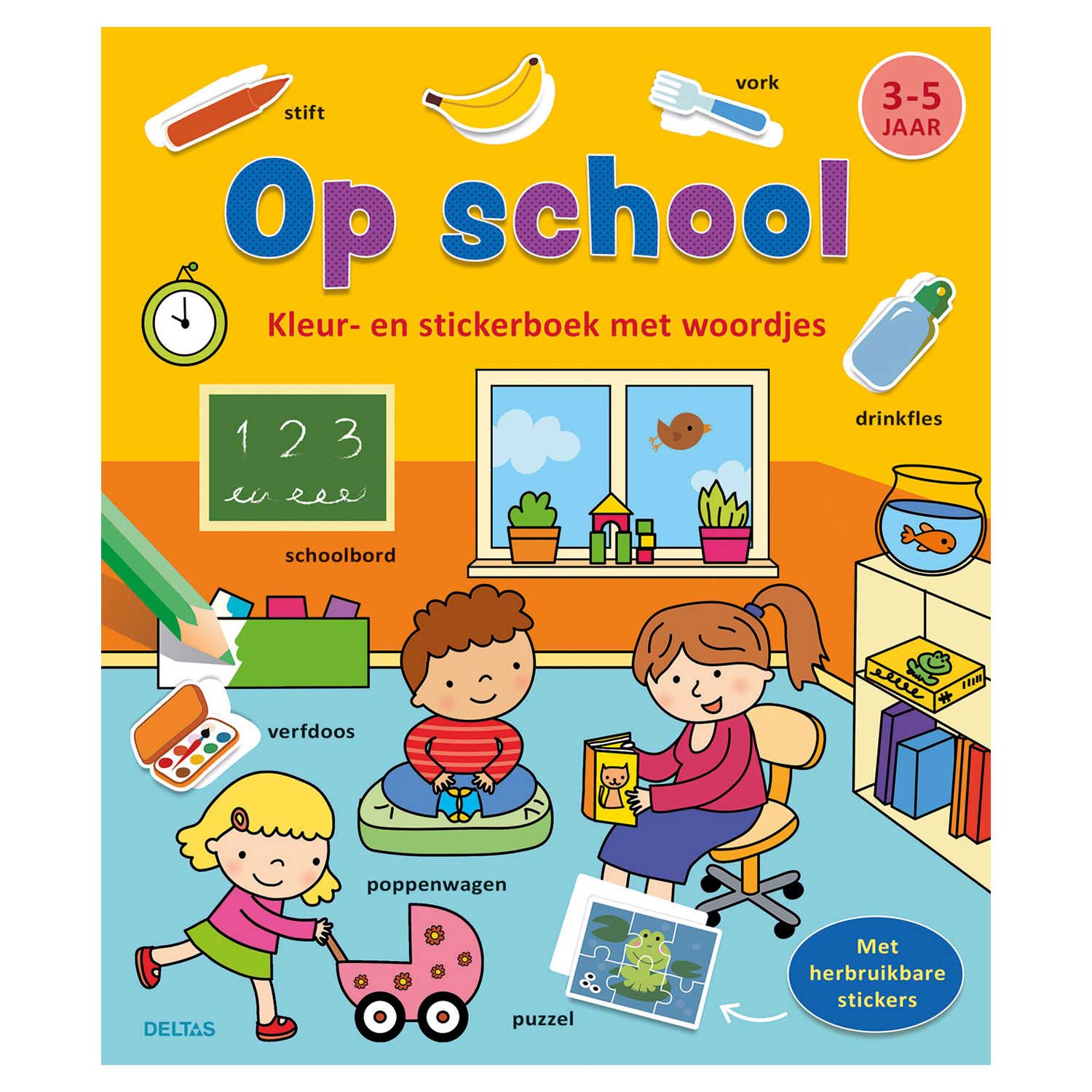 Deltas - Deltas Kleur- en stickerboek met woordjes - op school