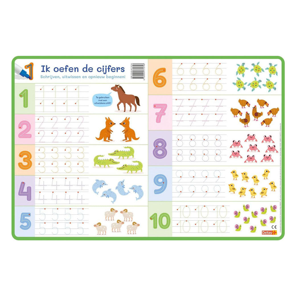 Deltas - Deltas Ik oefen de cijfers van 1 tot 10 - educatieve onderlegger
