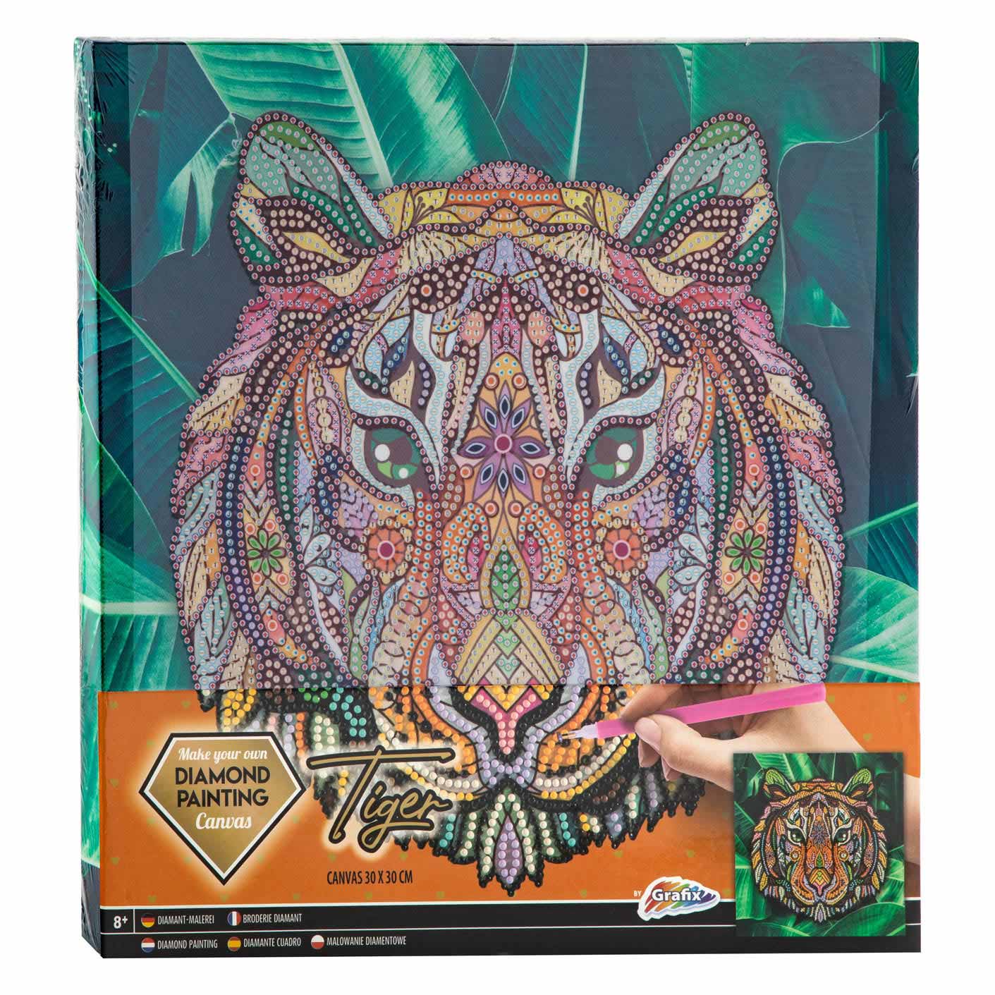Grafix canvas diamond painting tijger, 30x30cm