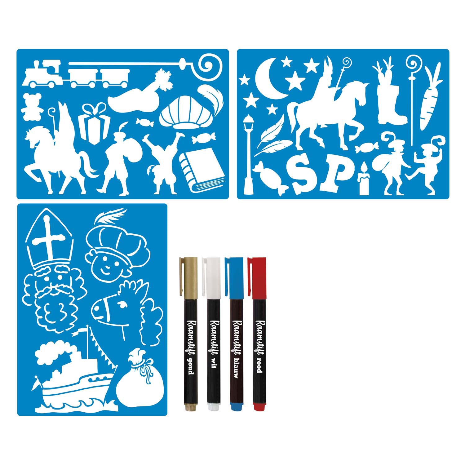Sint raam decoratieset 3 sheets a4 + 4 stiften | 4 stuks