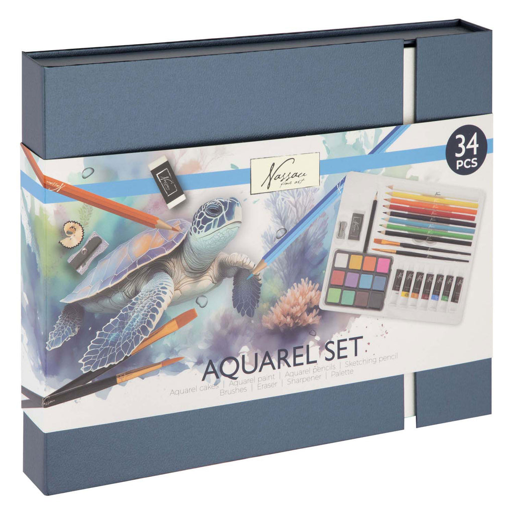 Nassau fine art aquarel art verf- en tekenset, 34dlg.