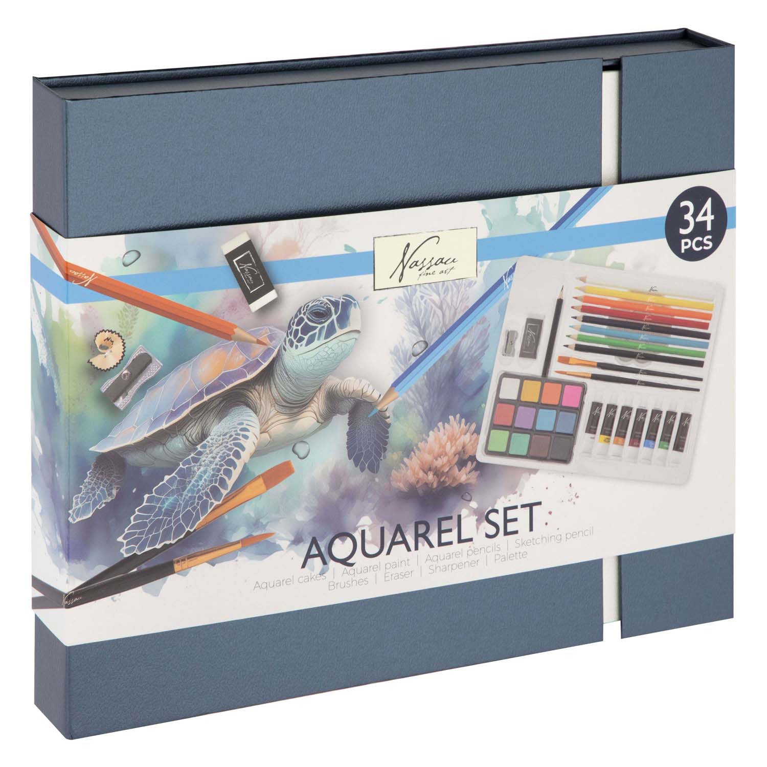 Nassau fine art aquarel art verf- en tekenset, 34dlg.