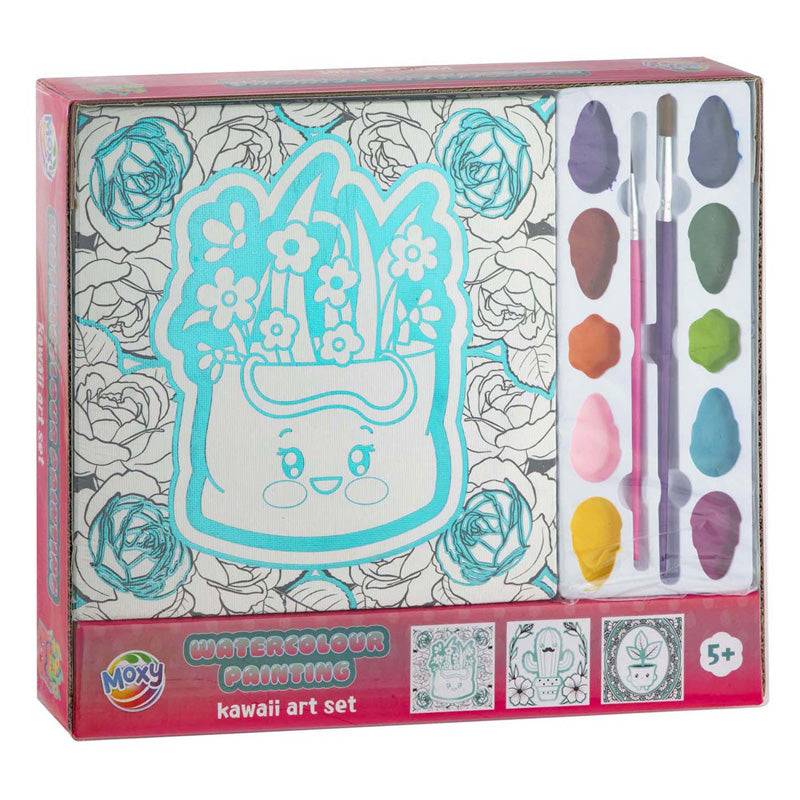 Creative craft group aquarel schilderen kawaii art set - 3x canvas plantjes