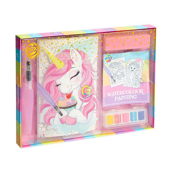 Moxy - Moxy aquarel set met 20 kleurplaten waterkwast en verf