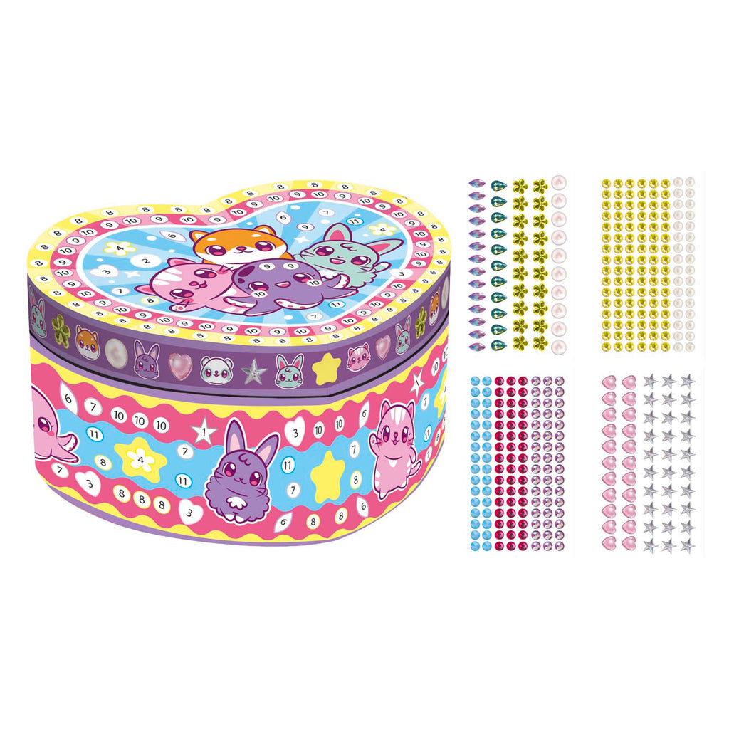 Mini Mymy - Mini Mymy Totum kawaii sieradendoosje versieren - hartvormig juwelenkistje met spiegel - schatkistje dierfiguren - cadeau tip speelgoed meisjes jongens vanaf 3 jaar