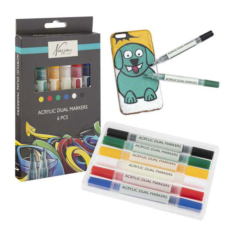 Nassau dual acrylmarkers 6 stuks