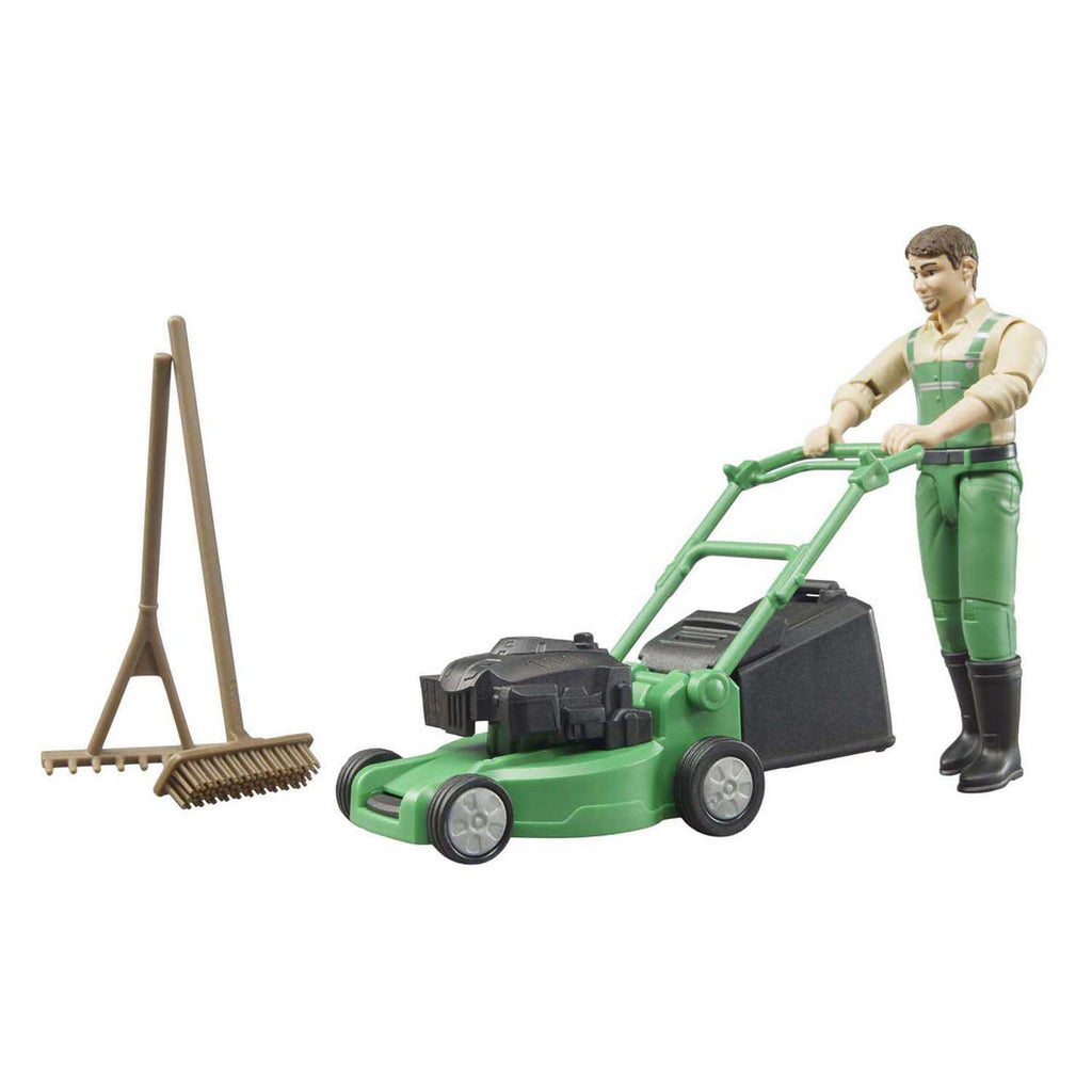 Bruder tuinmanfiguur met grasmaaier