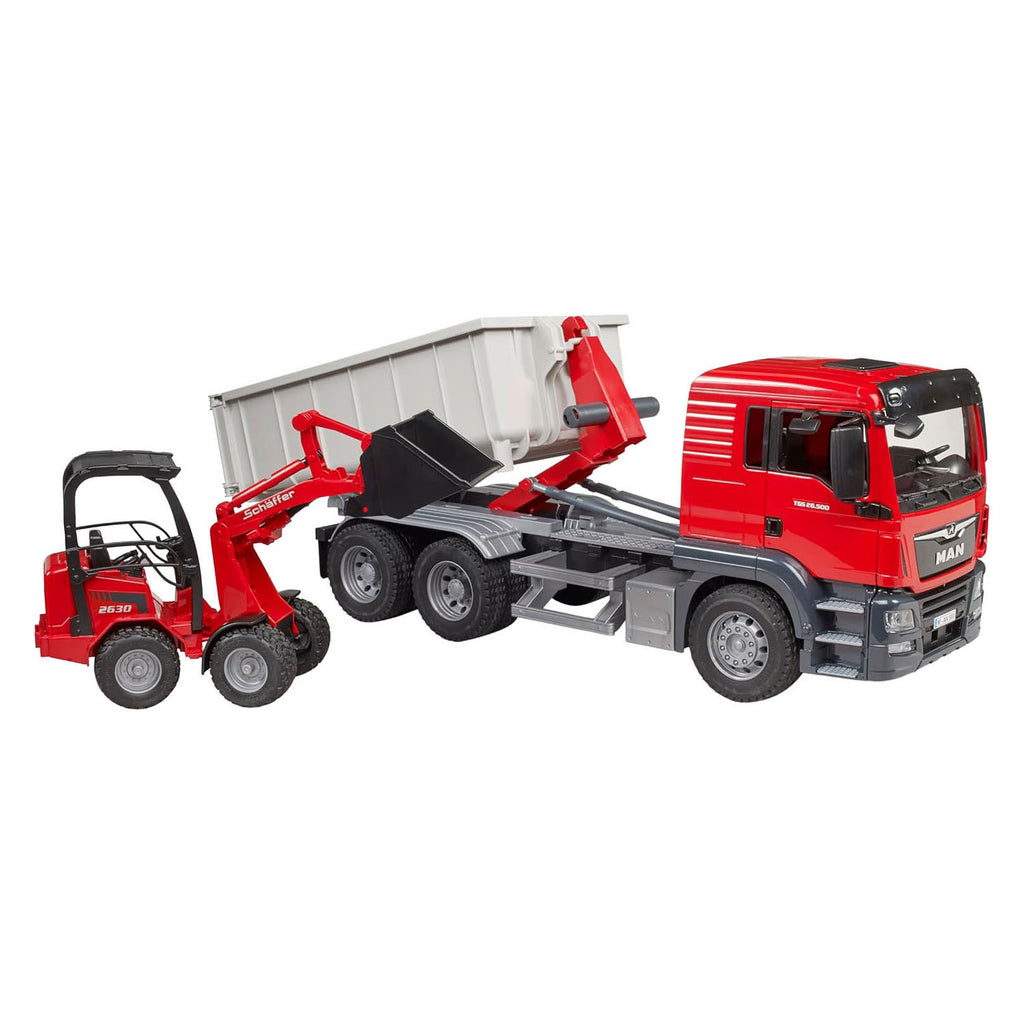 Bruder - Bruder miniatuurauto van de man tgs vrachtwagen met container rood